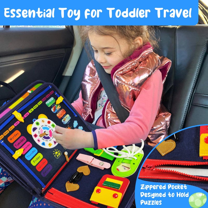 TenFans Montessori Busy Board | 1-4 Year Old Toddler Learning Toy | Fine Motor Skills Development | Montessori Sensory Playset | Early Childhood Education Tool | Portable Travel Preschool Activity Kit - Image 3